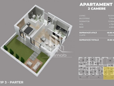 Drumul Fermei Mega Image apartament 2 camere si gradina 33 mp.