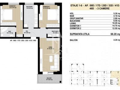 Apartament 3 camere decomandat 2 bai Grand Arena Dealul Cucului.