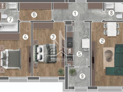 Postalionului apartament 3 camere decomandat cu 2 bai.