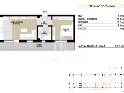 Apartament 2 camere open space cu terasa de 15 mp Grand Arena Dealul Cucului.