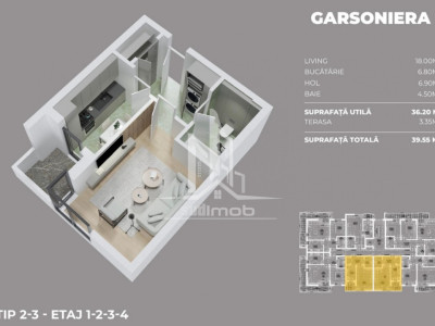 Drumul Fermei-garsoniera decomandata-etaj intermediar