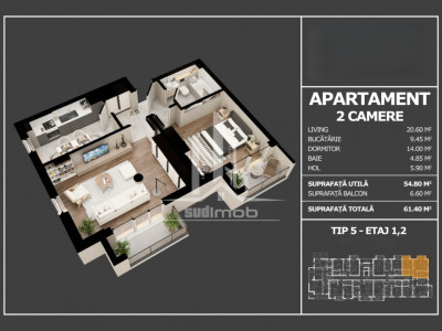 Parc Laurentiu Raiciu apartament 2 camere decomandat cu 2 balcoane.